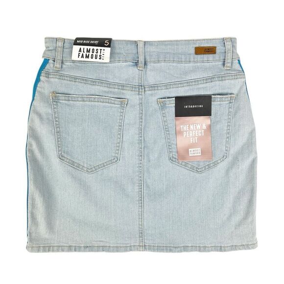 Almost Famous Light Wash Mid Rise Denim Jean Skirt Rainbow Stripe Y2K Size 5 - Picture 2 of 9